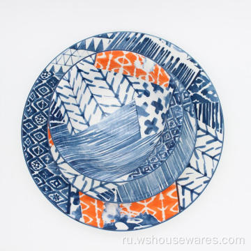 Синяя и оранжевая двухцветная наборная посуда